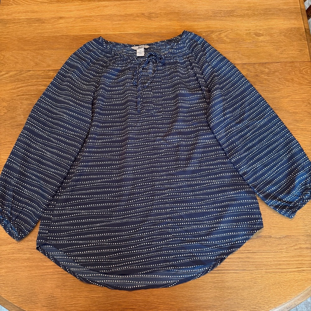 Bass Navy & White Dot-Striped Blouse Size XS